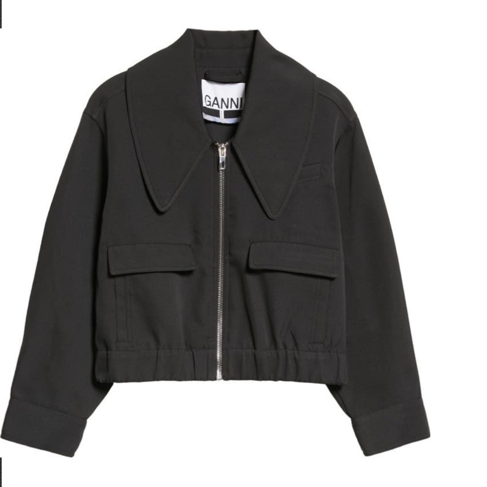 Ganni Crop Oversized Collar Twill Jacket